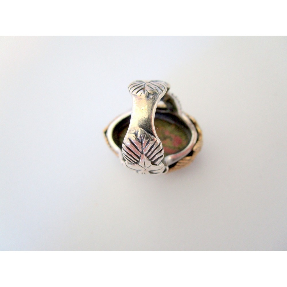 Vintage Sterling Silver Ornate Ring Size 6 Ladybug Garden Leaves Green Stone - Picture 5 of 7